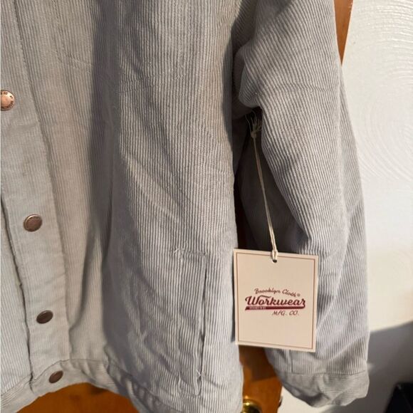 Corduroy Jacket Mens Medium Gray Fleece Lined Sherpa Brooklyn Cloth - Picture 3 of 5